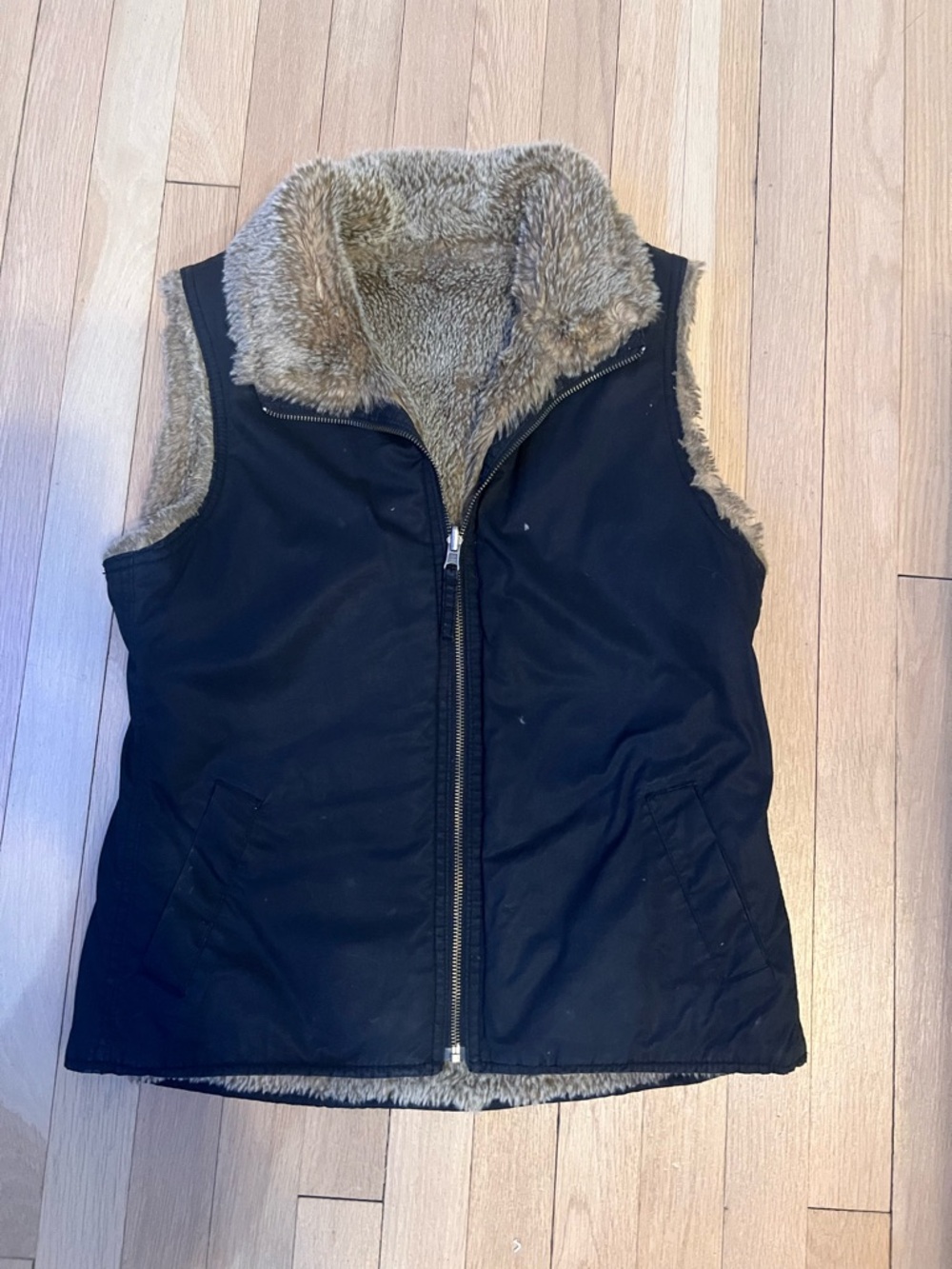 Women's reversible Black Faux-Fur Lined Vest